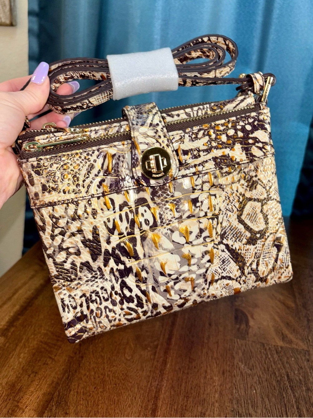 Brahmin EUC Mina - Evolved - Animal Print - Metallic Gold - Like New - HTF, RARE
